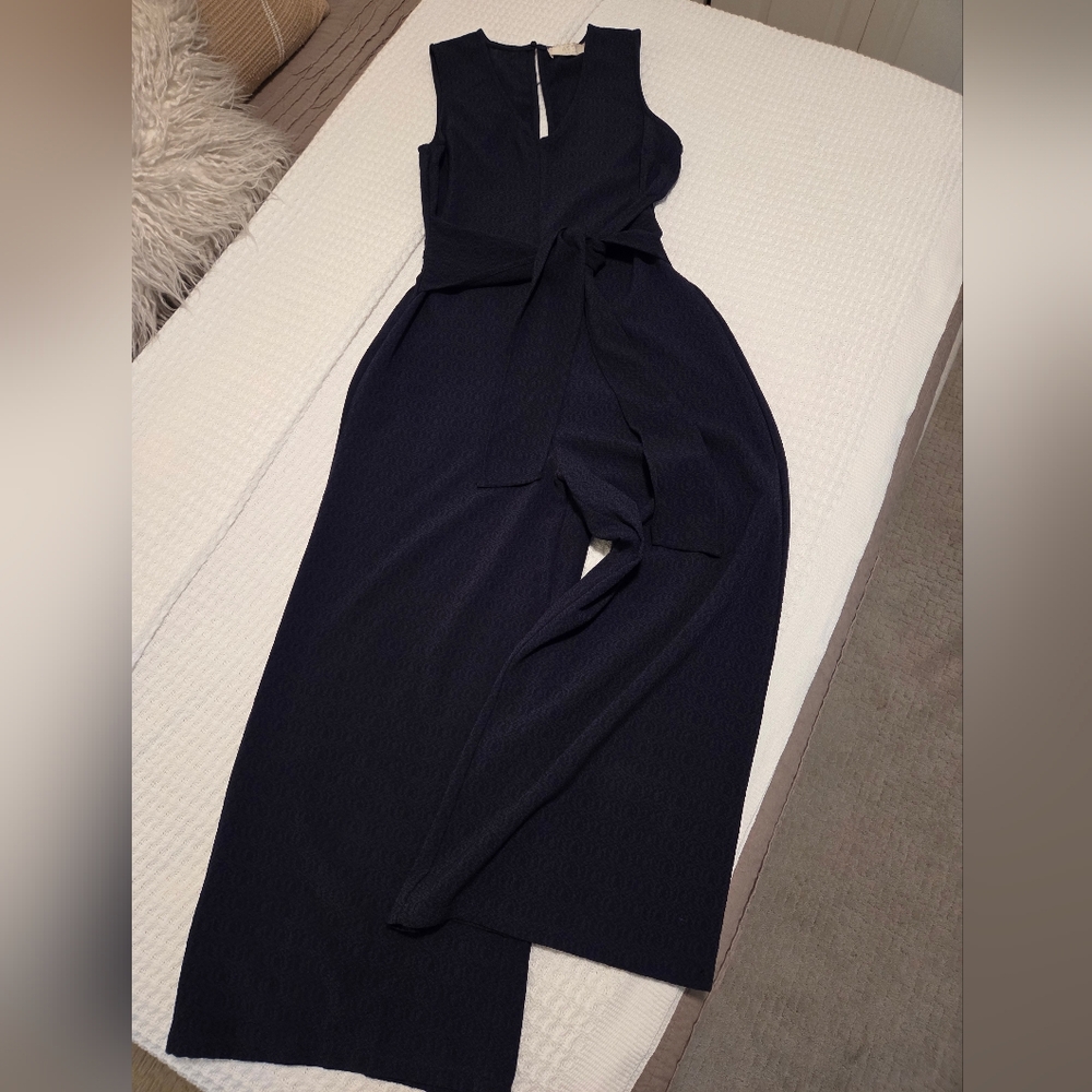 Astr Navy Blue Tied Waist Jumpsuit
